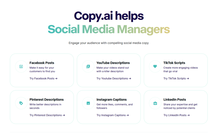 copy.ai pricing helps social media managers