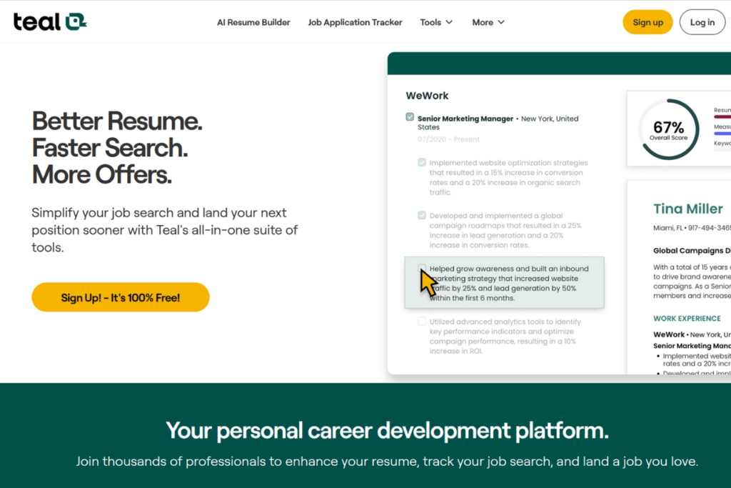 Teal is another of the best ai resume builders.